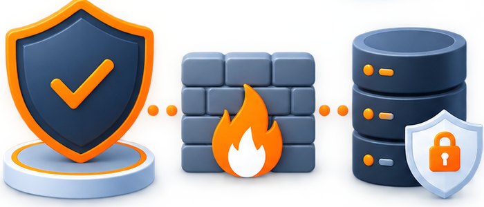 Cybersecurity: shield, firewall and protected server