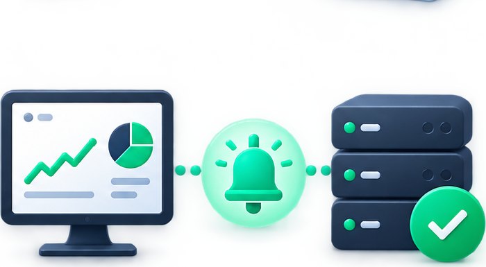 Monitoring dashboard, alert bell and healthy servers